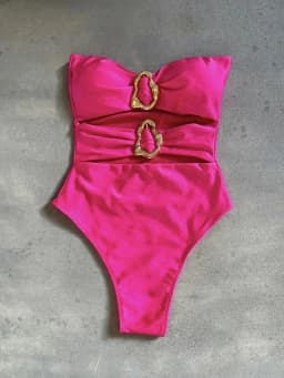 3 Colors Sexy Metal Rings Cut Out Women Swimwear One Piece Swimsuit Female Bandeau High Leg Cut Bather Bathing Suit Swim B026D