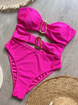 3 Colors Sexy Metal Rings Cut Out Women Swimwear One Piece Swimsuit Female Bandeau High Leg Cut Bather Bathing Suit Swim B026D