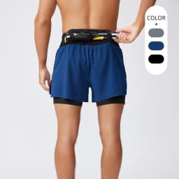 Double Deck Sports Shorts Men 2 in 1 Marathon Fitness Running Shorts Male Short Gym Man Basketball Workout Pants Multi-pocket