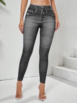 Women Faux Denim Print Leggings High Waist Skinny Pants Non-denim Retro Leggings Women Sport Slim Tights Leggings Fitness