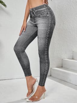 Women Faux Denim Print Leggings High Waist Skinny Pants Non-denim Retro Leggings Women Sport Slim Tights Leggings Fitness