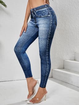 Women Faux Denim Print Leggings High Waist Skinny Pants Non-denim Retro Leggings Women Sport Slim Tights Leggings Fitness