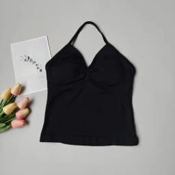 No Logo Women's Longline Strappy Backless Gym Tank Top, Scrunch Open Back Sports Bra, Workout Top for Running & Yoga