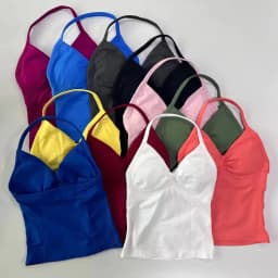 No Logo Women's Longline Strappy Backless Gym Tank Top, Scrunch Open Back Sports Bra, Workout Top for Running & Yoga