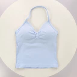 No Logo Women's Longline Strappy Backless Gym Tank Top, Scrunch Open Back Sports Bra, Workout Top for Running & Yoga