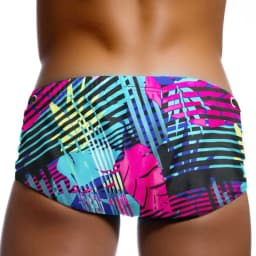 Sexy Mens Swimwear Leaf Print Swim Boxer Briefs Bikini Brazilian Cut Surf Trunks Swimsuits Underwear Beach Sports Shorts