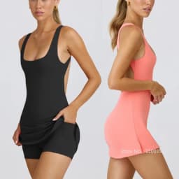Tennis Dress Women Quick Dry Backless Golf Sport Skirts Set Sleeveless Slim Fitness Yoga Dress with Inner Shorts Sportswear