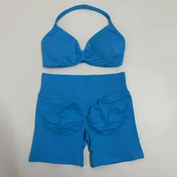 Yoga Gym Set 2 Piece Women Strappy Yoga Bra Top Workout Scrunch Shorts Sports Suit Fitness Clothes Seamless Yoga Set