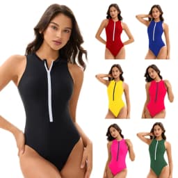 Sexy Women Bikinis Sleeveless Wetsuit One-Piece Swimsuit Half-Zip Design Beach Water Sports Swimwear