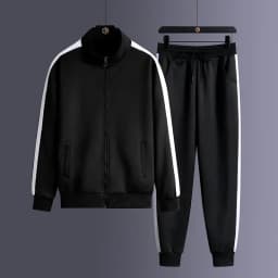 2026 Autumn Korean Tracksuit Men Zip Pocket Running Sets Striped Sporting Suit Jacket+ Sweatpants Jogging Fitness Clothing