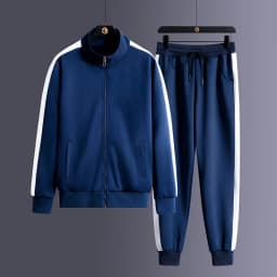 2026 Autumn Korean Tracksuit Men Zip Pocket Running Sets Striped Sporting Suit Jacket+ Sweatpants Jogging Fitness Clothing