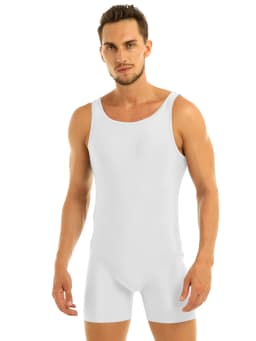 Mens Soft Bodysuit Swimsuit Swimwear Rash Guard Sleeveless Stretchy Solid Unitard Leotard for Sports Gym Dance Gymnastics Yoga