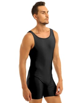 Mens Soft Bodysuit Swimsuit Swimwear Rash Guard Sleeveless Stretchy Solid Unitard Leotard for Sports Gym Dance Gymnastics Yoga