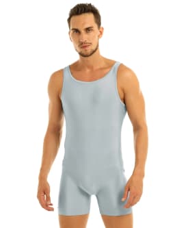 Mens Soft Bodysuit Swimsuit Swimwear Rash Guard Sleeveless Stretchy Solid Unitard Leotard for Sports Gym Dance Gymnastics Yoga