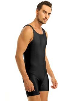 Mens Soft Bodysuit Swimsuit Swimwear Rash Guard Sleeveless Stretchy Solid Unitard Leotard for Sports Gym Dance Gymnastics Yoga