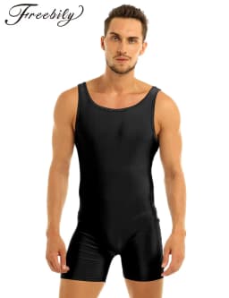 Mens Soft Bodysuit Swimsuit Swimwear Rash Guard Sleeveless Stretchy Solid Unitard Leotard for Sports Gym Dance Gymnastics Yoga