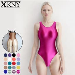 XClocKNYoung satin glossy swimsuit Satin Glossy Leotards One Piece swimsuit Sexy High-Cut Bikini Thong Bodysuit glossy swimsuit