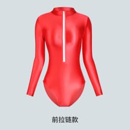 XClocKNYoung satin glossy swimsuit tight front back zipper two style high slit satin glossy long sleeve Swimsuit Bottom coat
