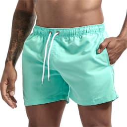 Mens Swim Trunks with Mesh Lining Side Pockets Solid Beach Shorts Quick Dry Lightweight Drawstring Board Shorts Summer Swimwear
