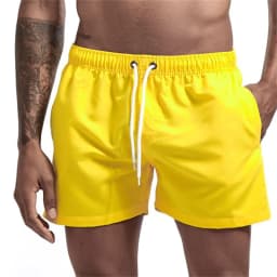 Mens Swim Trunks with Mesh Lining Side Pockets Solid Beach Shorts Quick Dry Lightweight Drawstring Board Shorts Summer Swimwear