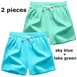 Mens Swim Trunks with Mesh Lining Side Pockets Solid Beach Shorts Quick Dry Lightweight Drawstring Board Shorts Summer Swimwear