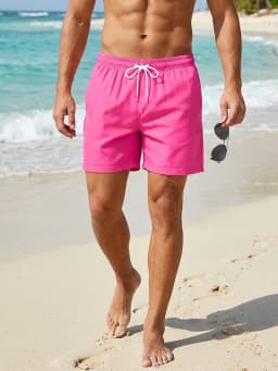 Mens Swim Trunks with Mesh Lining Side Pockets Solid Beach Shorts Quick Dry Lightweight Drawstring Board Shorts Summer Swimwear
