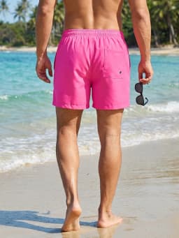 Mens Swim Trunks with Mesh Lining Side Pockets Solid Beach Shorts Quick Dry Lightweight Drawstring Board Shorts Summer Swimwear
