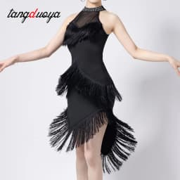 New Ladies Latin Dance Dress Women Black Stage Costumes Tassel Salsa Halter Rumba/Samba Salsa Perform Fitness Dancewear