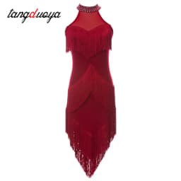 New Ladies Latin Dance Dress Women Black Stage Costumes Tassel Salsa Halter Rumba/Samba Salsa Perform Fitness Dancewear