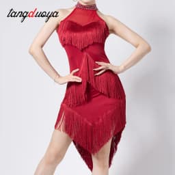 New Ladies Latin Dance Dress Women Black Stage Costumes Tassel Salsa Halter Rumba/Samba Salsa Perform Fitness Dancewear