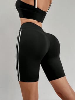 Yoga Shorts Pants With Double Stripes On The Sides High Waist Tummy Control Gym Fitness Leggings For Women Pants