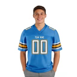 Custom American Football Jersey Blue White Personalized Printed Team Name Number Men Women Youth Kids Sports Fans Gift Uniform