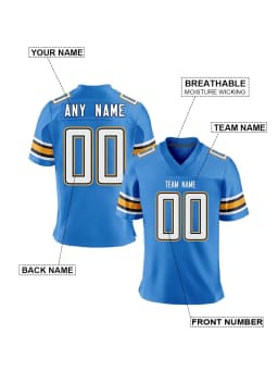 Custom American Football Jersey Blue White Personalized Printed Team Name Number Men Women Youth Kids Sports Fans Gift Uniform