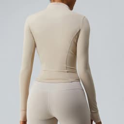 Gym Shirt Women's Full Zipper Yoga Top With Thumbholes Fitness Running Jacket Stretch Fit Long Sleeve Round Neck Top Sportswear