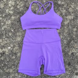 Solid Color Soft Women Gym Yoga Short Cycling Set Cross Back Gym Bra+High Waist Short Leggings High impact shockproof Sportwear