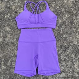 Solid Color Soft Women Gym Yoga Short Cycling Set Cross Back Gym Bra+High Waist Short Leggings High impact shockproof Sportwear