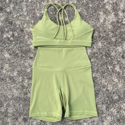Solid Color Soft Women Gym Yoga Short Cycling Set Cross Back Gym Bra+High Waist Short Leggings High impact shockproof Sportwear