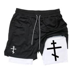 Print 2 in 1 Running Workout Shorts for Men Christian Gym Athletic Performance Shorts with Phone Pocket Towel Loop Activewear
