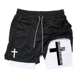 Print 2 in 1 Running Workout Shorts for Men Christian Gym Athletic Performance Shorts with Phone Pocket Towel Loop Activewear