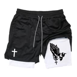 Print 2 in 1 Running Workout Shorts for Men Christian Gym Athletic Performance Shorts with Phone Pocket Towel Loop Activewear