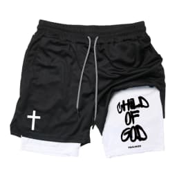 Print 2 in 1 Running Workout Shorts for Men Christian Gym Athletic Performance Shorts with Phone Pocket Towel Loop Activewear