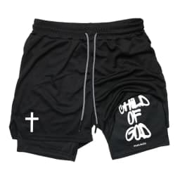 Print 2 in 1 Running Workout Shorts for Men Christian Gym Athletic Performance Shorts with Phone Pocket Towel Loop Activewear