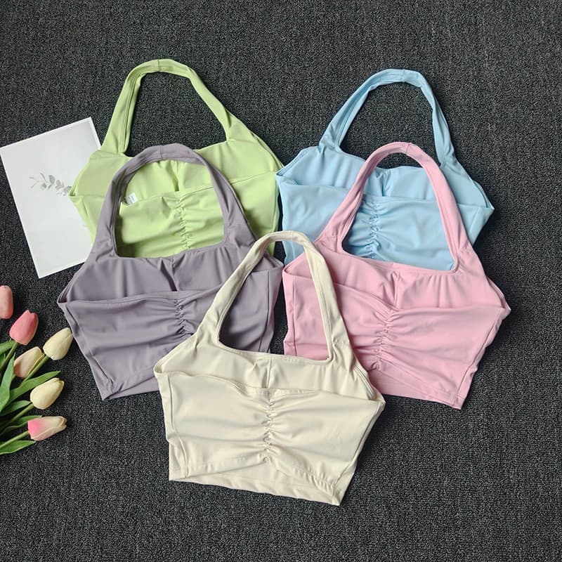 Halter Neck Sports Vest Chest Pads Shockproof Gathering Quick-Drying Fitness Yoga Top Beautiful Back Design Women's Underwe