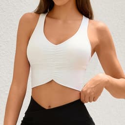 Anfilia Women Fitness Sports Underwear High Elastic Racerback V-Neckline Ruched Design Irregular Workout Yoga Running Tops