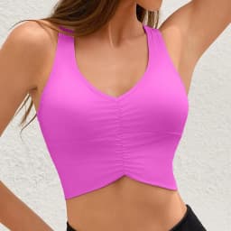 Anfilia Women Fitness Sports Underwear High Elastic Racerback V-Neckline Ruched Design Irregular Workout Yoga Running Tops