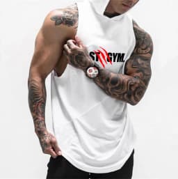 Jogging Sports T-shirts Mens Casual Street Hip Hop Hooded Tank Top Cotton Sleeveless Sweatshirt Fitness Workout Sportswear Tops