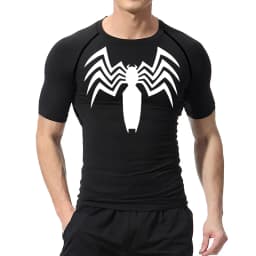 Spider Print Compression Shirts for Men Summer Short Sleeve Rash Guard Gym Workout Running Tshirt Athletic Quick Dry Tees Tops