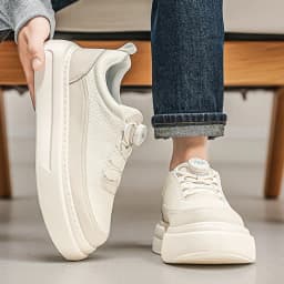 Spring and Autumn Men's Thick soled Board Shoes High quality Leather Casual Sports Shoes Comfortable Student Fashion White Shoes