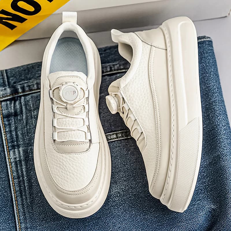 Spring and Autumn Men's Thick soled Board Shoes High quality Leather Casual Sports Shoes Comfortable Student Fashion White Shoes