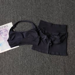 2PCs Peach High Waist Belly Hip Lifting Sports Bras Shorts Suit Gathering Shock-proof Neck Halter Yoga Suit Running Fitness Set